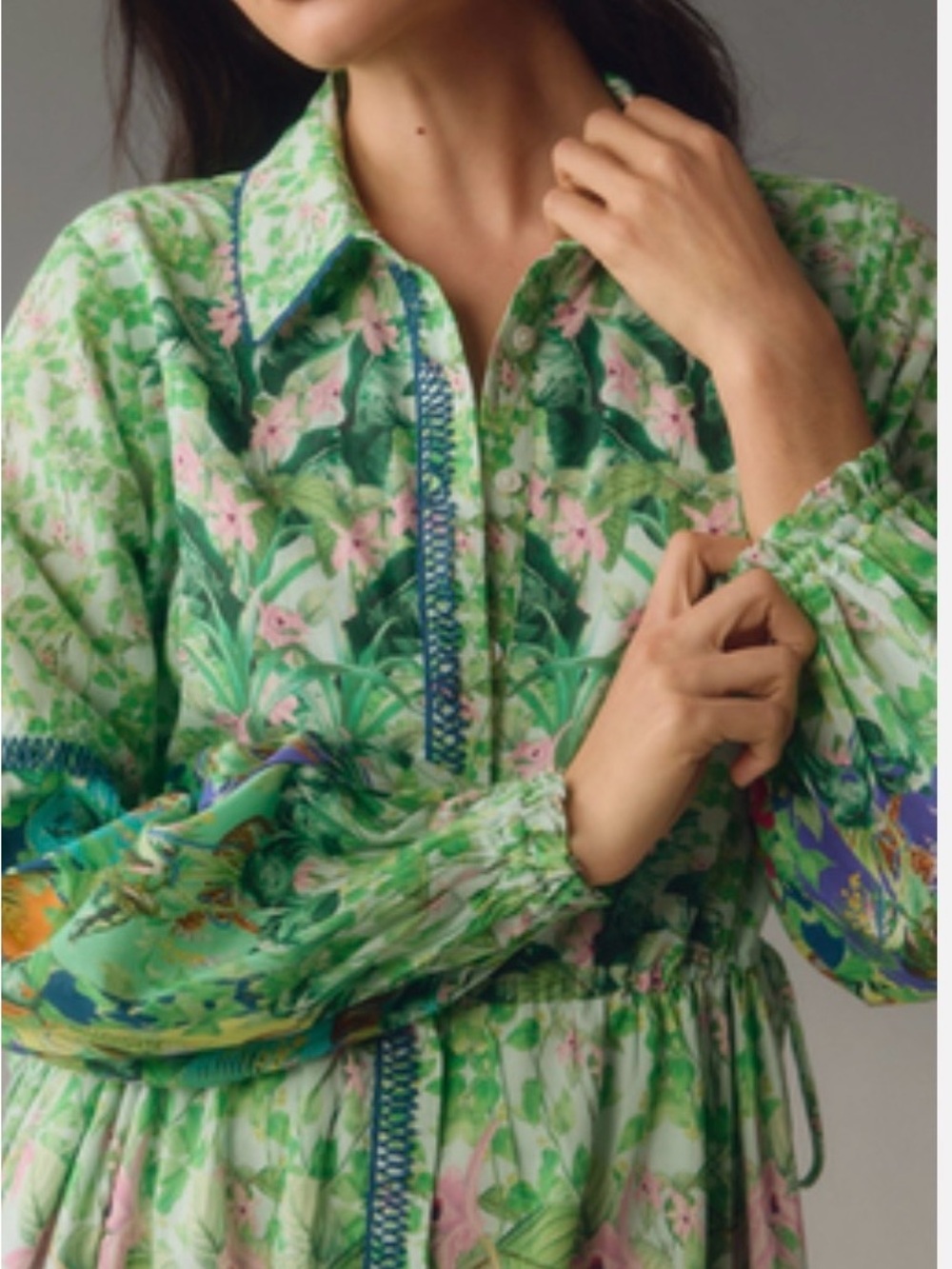 Anthropologie Eleanora Maxi Shirt Dress Jungle Tiger Peacock Green